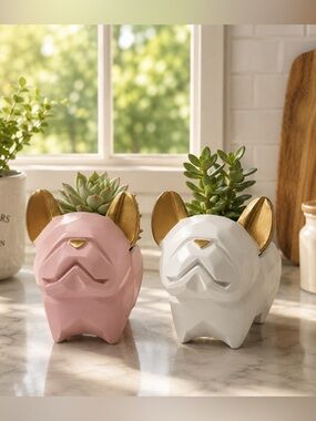 French Bulldog Planter Pot – Sold Individually (Pink or White)